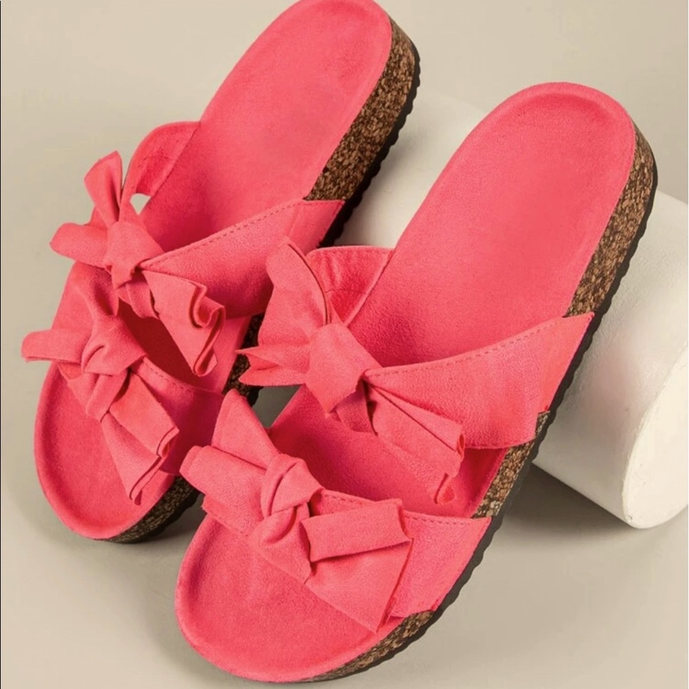 Vegan Suede Dual Bow Vamp Slides